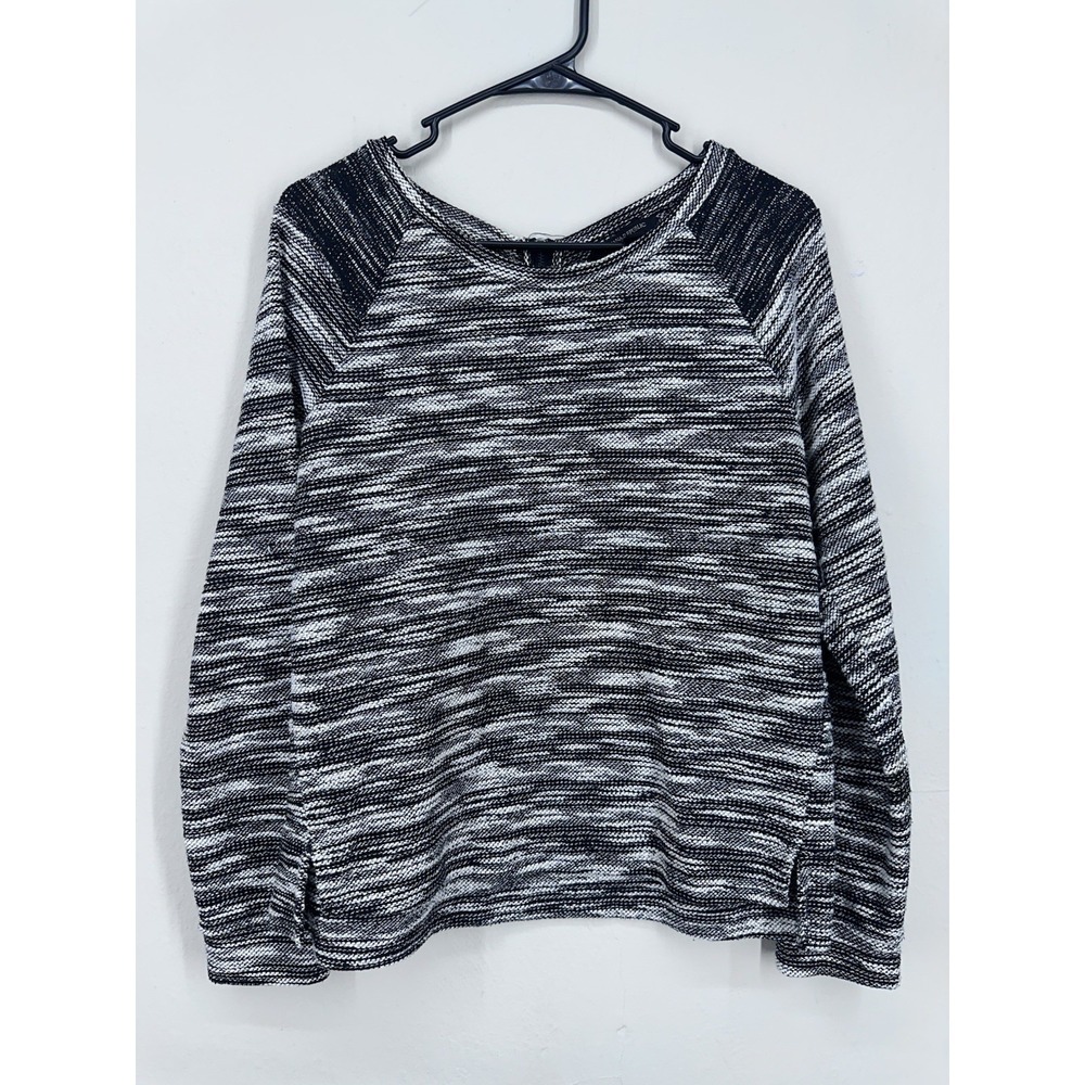Banana Republic Sweater MEDIUM Black White Tweed Knit Long Sleeve Preppy Classic